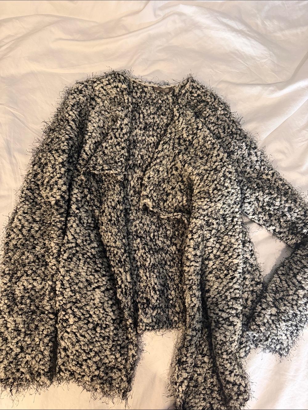 Textured Black & White Bouclé Open-Front Women's Cardigan
